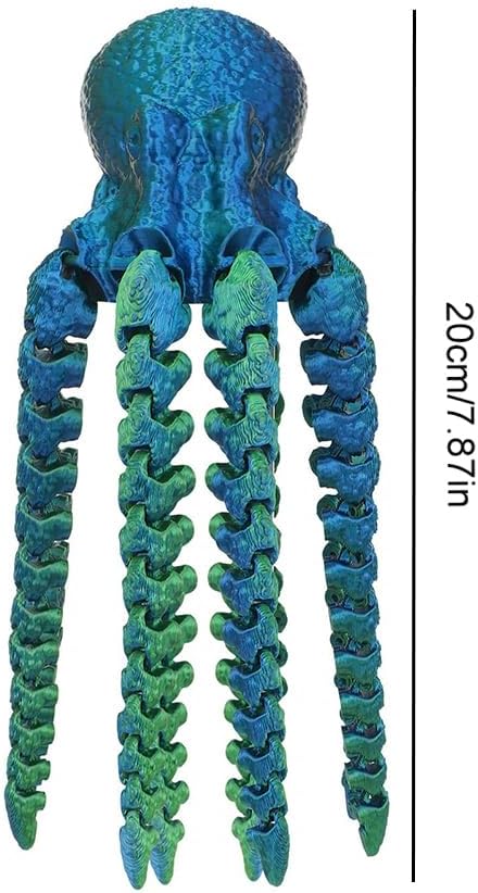 3D Printed Octopus Animals Toy Articulated Octopus Fidget Toy 3D Printed Gift Creative Ornament Articulated Octopus Toys Home Decor (Laser Blue Green)