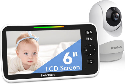 HelloBaby 6”IPS Large Screen, Video Baby Monitor with Upgraded 4000mAh Battery, 2-Way Talk, Night Vision, Pan-Tilt-Zoom, No WiFi, ECO Mode