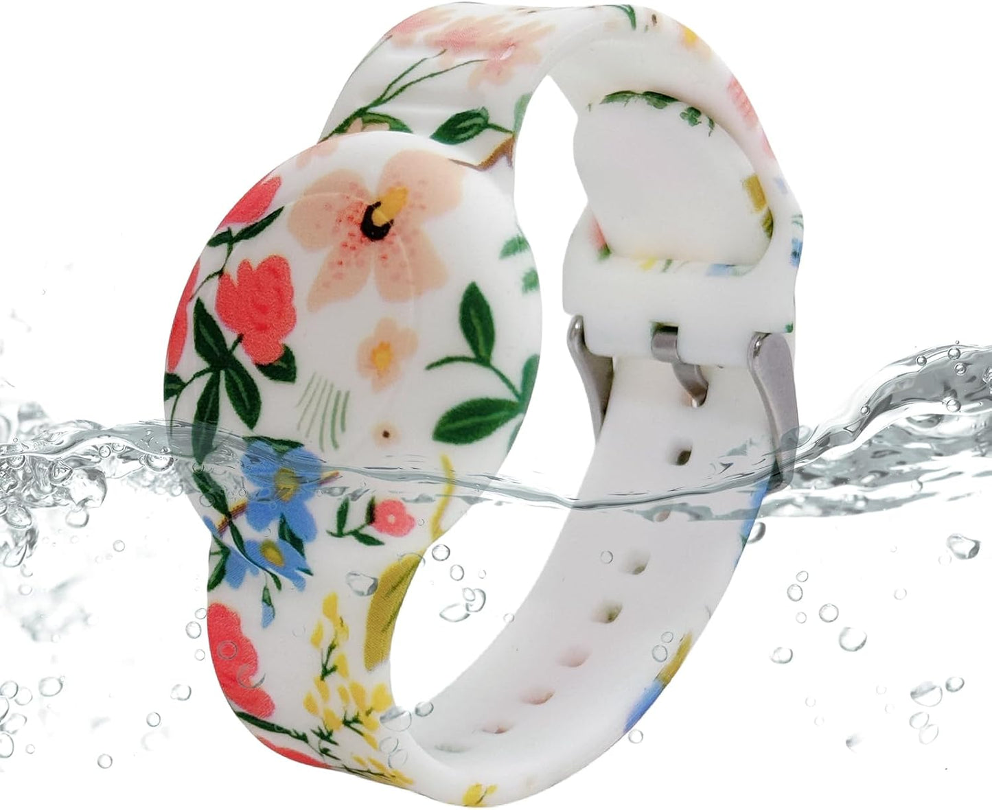 Waterproof AirTag Bracelet for Kids, Soft Silicone Air Tag Hidden Holder Case Compatible with Apple Airtag, Adjustable Anti-Lost Printed Strap GPS Traker for Toddler Child(Colorful Flowers)