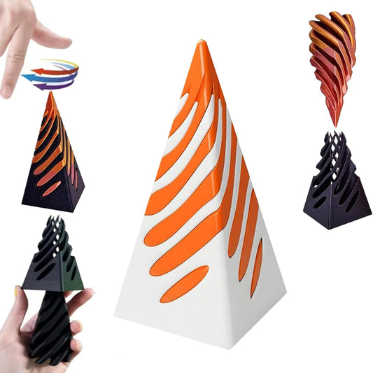 Impossible Pyramid Passthrough Sculpture,Pyramid Passthrough Sculpture-3D Printed Spiral Cone Toy Pyramid Decor Home Desktop Fidget Toys for Adults with Anxiety (Orange) (White Orange)