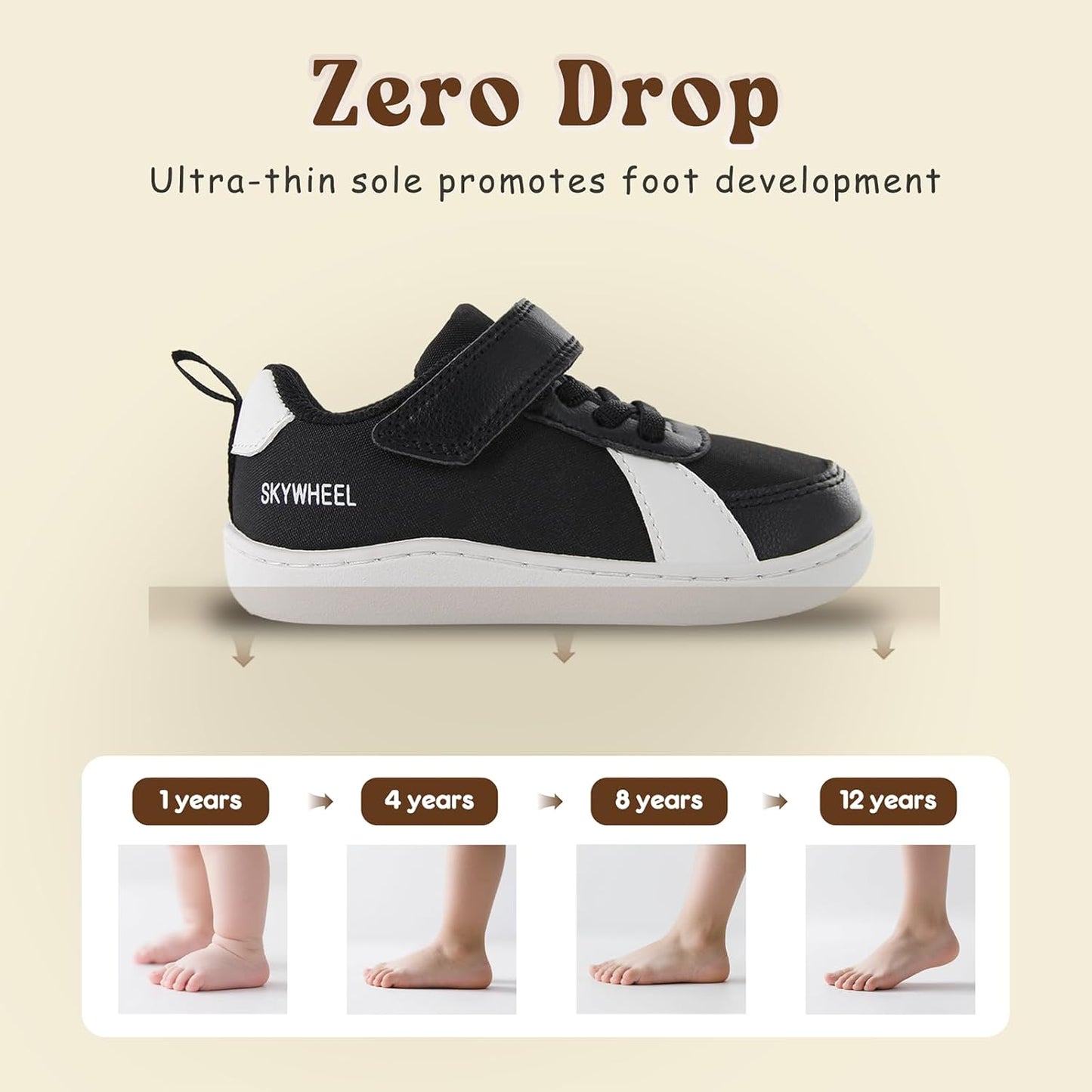 SKYWHEEL Toddler Wide Toe Box Barefoot Shoes Boys Sneakers Kids Tennis Shoes Comfort Lightweight Zero Drop Walking Shoe for Indoor/Outdoor Play