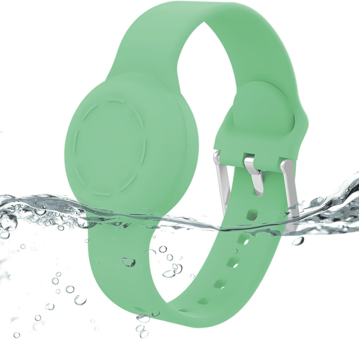 Waterproof Airtag Bracelet for Kids, Silicone Wristband Compatible with Apple Air Tag Hidden Holder Case, GPS Tracker Anti-Lost Adjustable Airtag Strap for Toddler Child (Green)