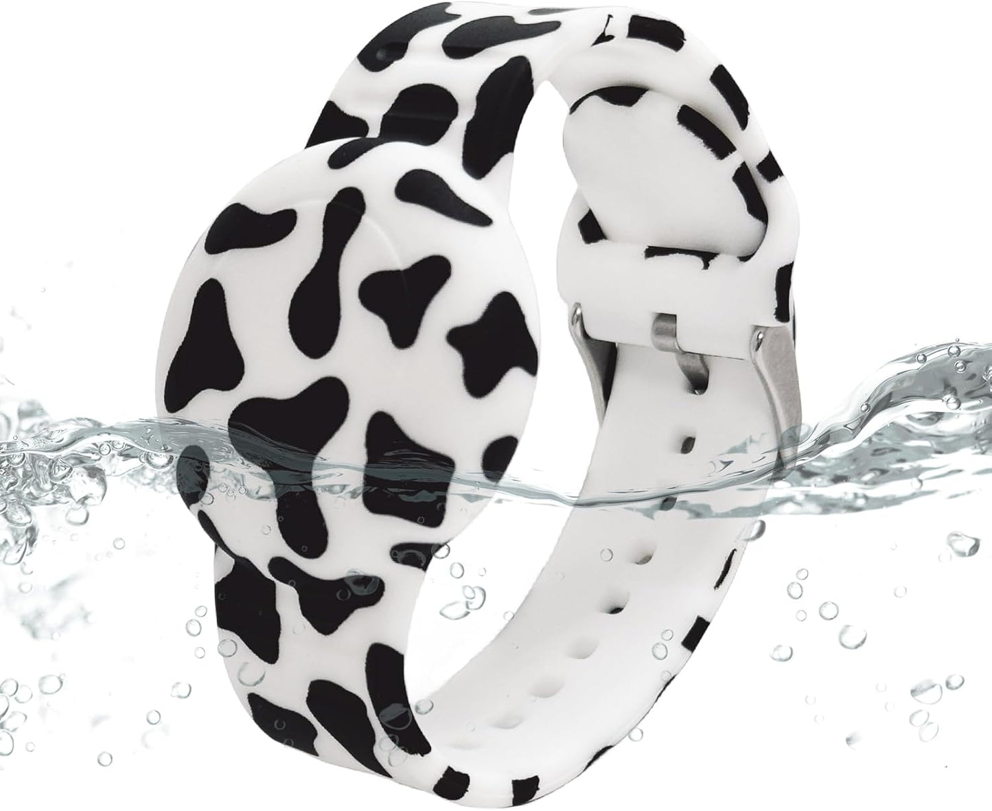Waterproof AirTag Bracelet for Kids, Soft Silicone Air Tag Hidden Holder Case Compatible with Apple Airtag, Adjustable Anti-Lost Printed Strap GPS Traker for Toddler Child(Dairy Cow)