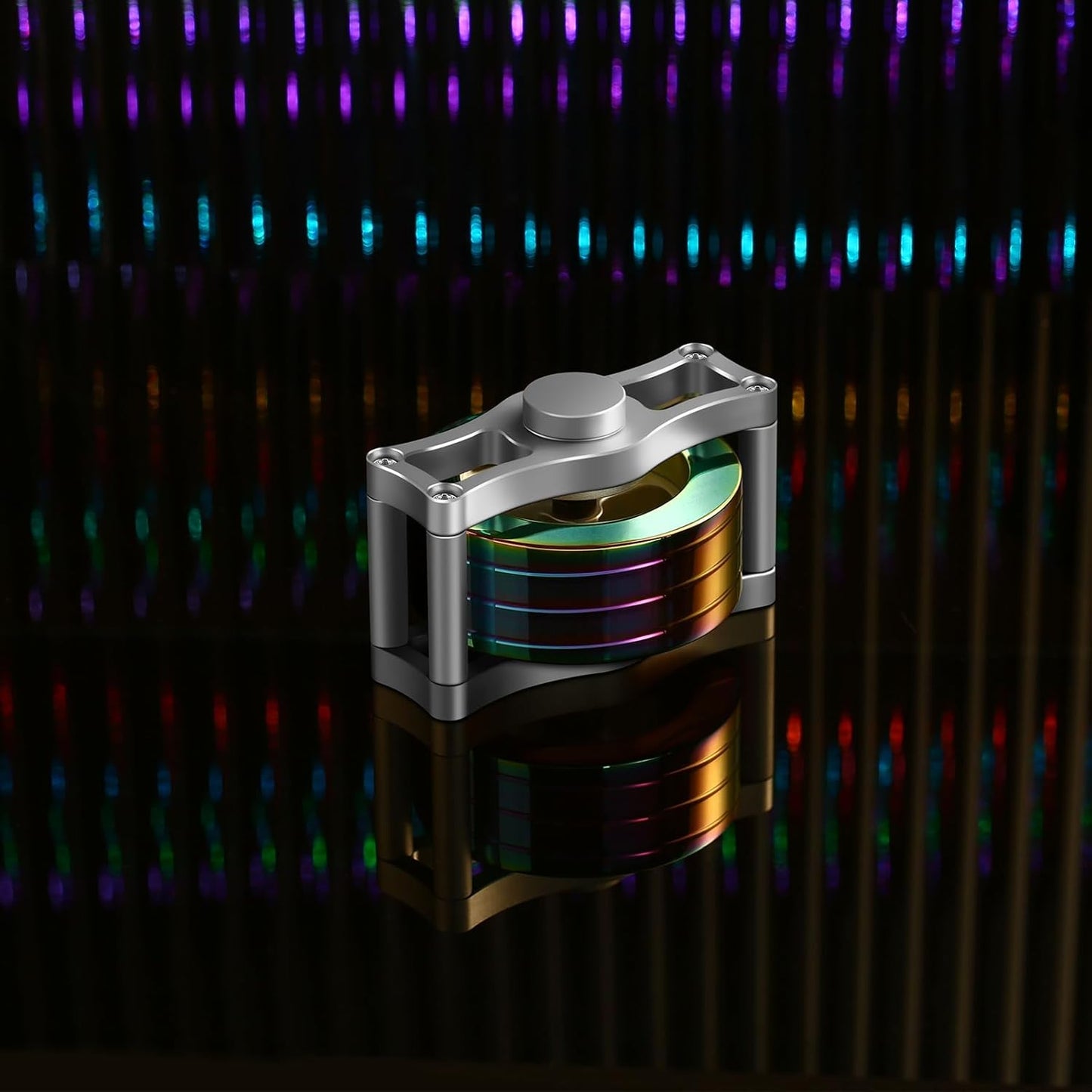 Metal Spinning Top Fidget Toys Perpetual Motion Machine, Silent Spinners Gyro Desk Toys Tech Gadgets for Adults with Anxiety, Kinetic Toy Long Lasting Exceed 30 Mins, Illusion Multicolor