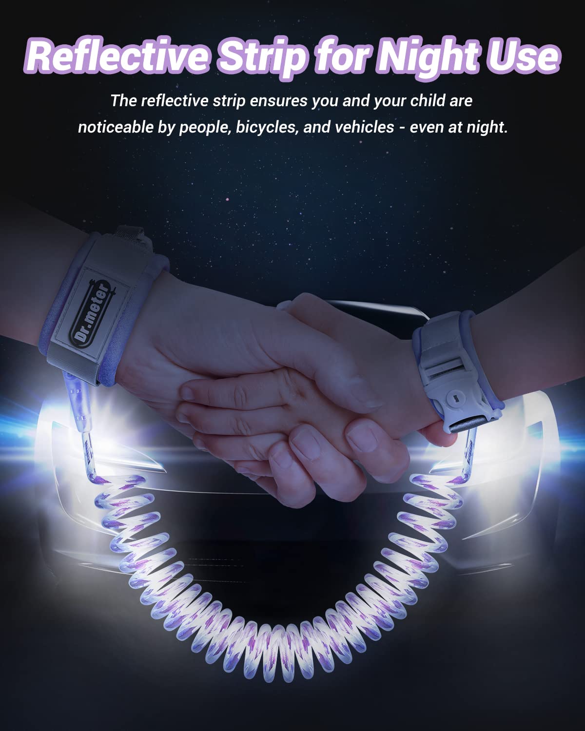 Dr.meter Anti Lost Wrist Link, 2 Pack Toddler Safety Leash with Key Lock, Reflective Child Walking Harness - Dual 8.2ft Length Blue & Purple Kids Leash for Store Mall Airport Theme Park Trip