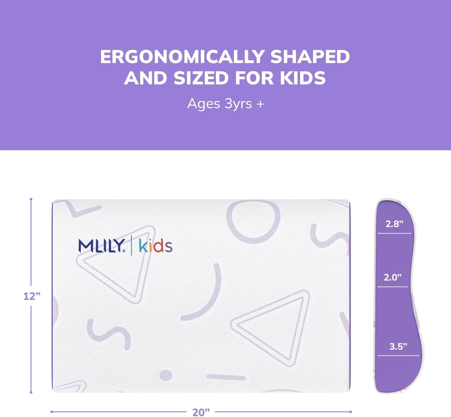MLILY Kids Pillow for Sleeping, Adjustable Kids Memory Foam Pillow for Bed Set, Breathable and Soft Pillows for Kids Boy Girl, CertiPUR-US Certified, 12x20 Inch, Purple