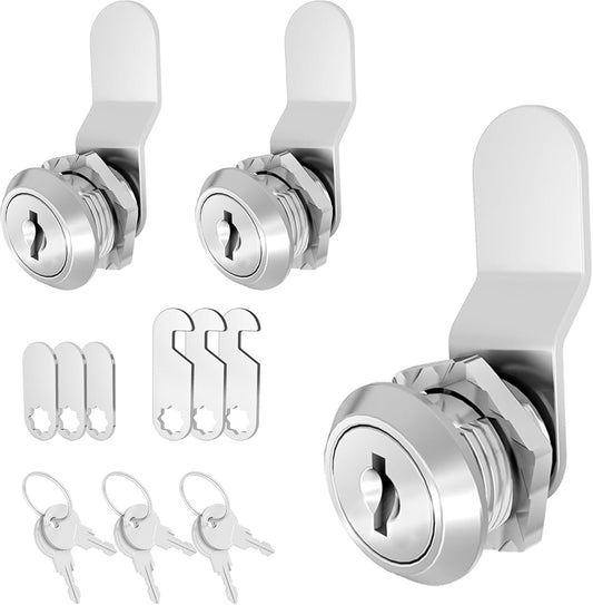 3 Pcs Cabinet Locks with Keys, 5/8 Inch Cam Lock Keyed Alike, RV Lock for RV Storage Door, Cabinets and Drawer, Toolbox Locks with Keys, Zinc Alloy