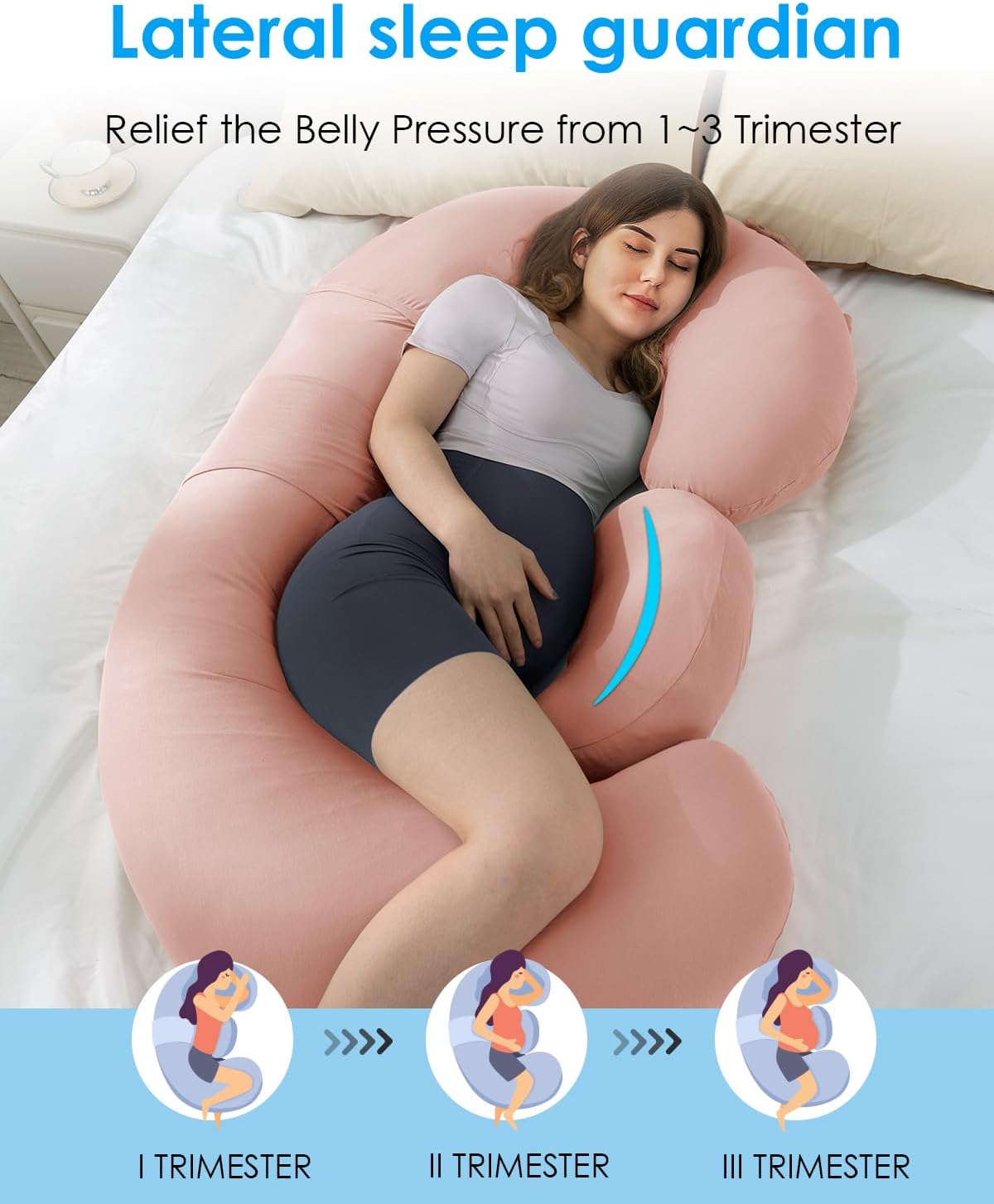 QUEEN ROSE Cooling E Shaped Pregnancy Pillows, Detachable Body Pillow for Sleeping, with Pregnancy Wedge Pillow for Belly Support, Cooling Rayon Cover,Pink