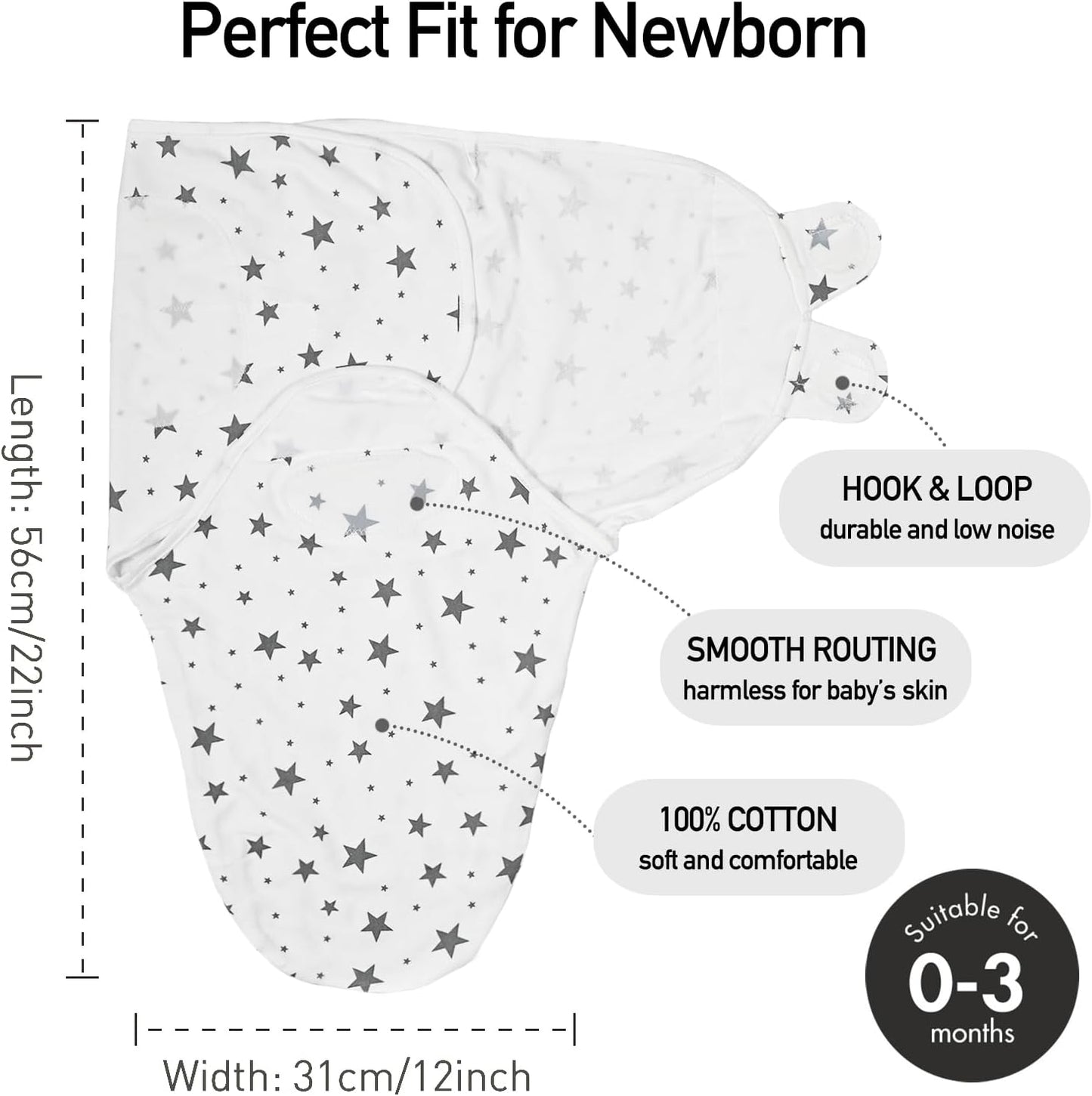 GLLQUEN BABY Newborn Swaddle Blankets for Baby Boy, 3 Pack Baby Swaddles 0-3 Months, Swaddling Sleep Sack, Infant Wrap Swaddle Sack, Elephant & Star & Stripe, Newborn Essentials