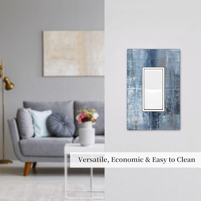 1 Gang Single GFCI/Decorator Rocker Outlet Light Switch Wall Plate Cover Modern Gallery Navy Indigo Blue Gray Abstract Grey Brush Art Paint Blue Grey Decorative One Device Electrical Faceplate Dimmer