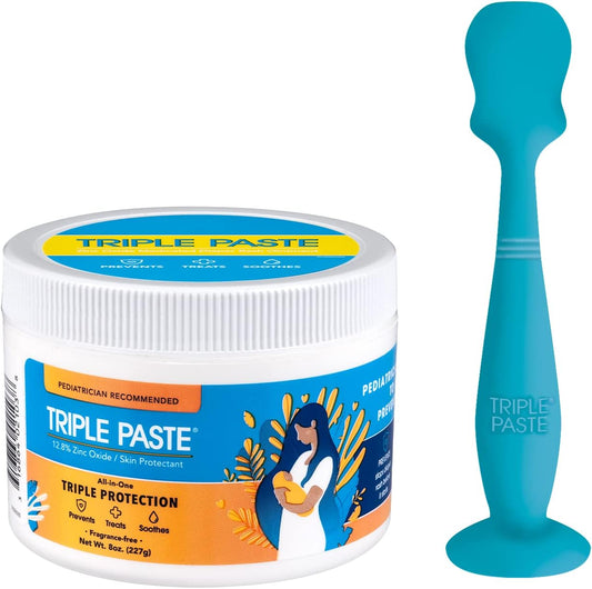 Triple Paste Diaper Rash Cream and Spatula Bundle - 8 oz Zinc Oxide Ointment and Spatula Treatment, Soothe and Prevent Rash with a Pediatrician-Recommended Hypoallergenic Formula