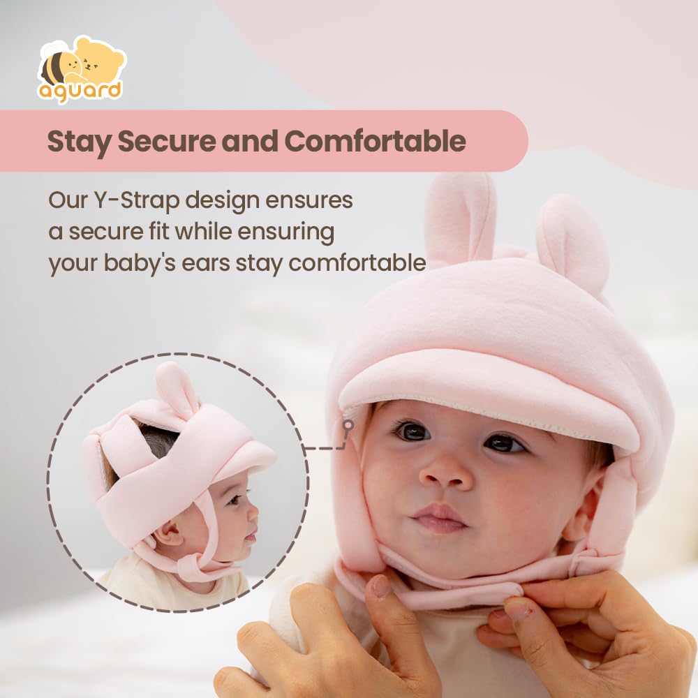 Baby Head Protector- Baby Helmet Cotton, Adjustable & Ultra-Lightweight Head Protector for Crawling & Walking Infants, Toddlers (Bunny(Pink))