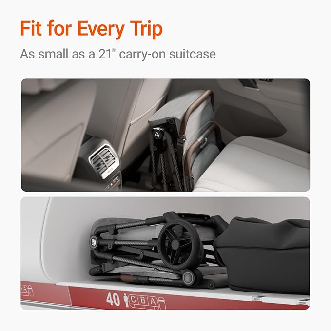 MAMAZING Lightweight Baby Travel Stroller with Carbon Fiber Frame, Compact & Airplane-Friendly, One-Handed Folding Design, 11.6 lbs, Perfect for Toddlers, Organizer & Cushion Included, Grey