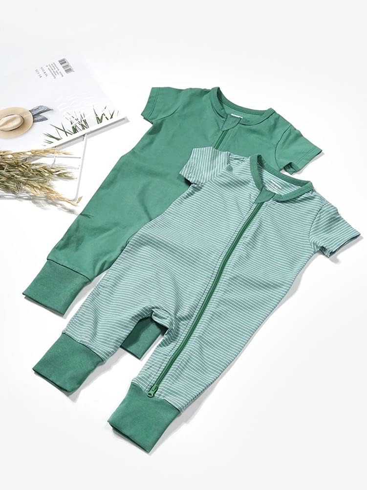 Teach Leanbh Baby Boys Girls 2-Pack Romper Jumpsuits Cotton 2 Way Zipper Short Sleeve Footless Sleep and Play 3-24 Months