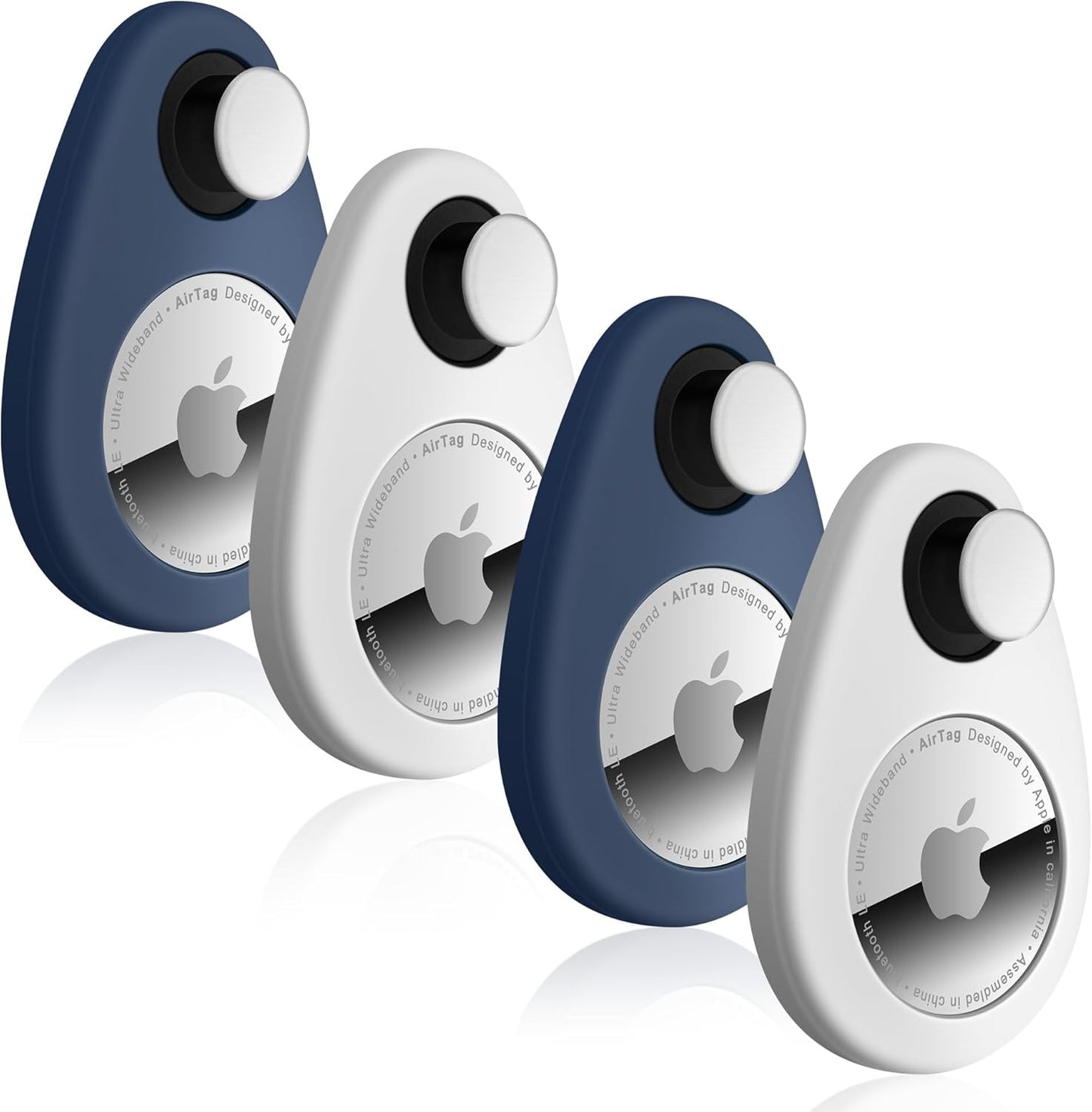 for Airtag Holder for Kids Hidden 4 Pack GPS Tracker Case, Anti-Removal for Airtag Silicone Case with Pins, Suitable for Children, Elderly, Pets, Backpack, Luggage(White, Blue)