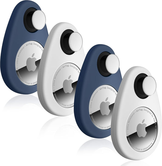 for Airtag Holder for Kids Hidden 4 Pack GPS Tracker Case, Anti-Removal for Airtag Silicone Case with Pins, Suitable for Children, Elderly, Pets, Backpack, Luggage(White, Blue)