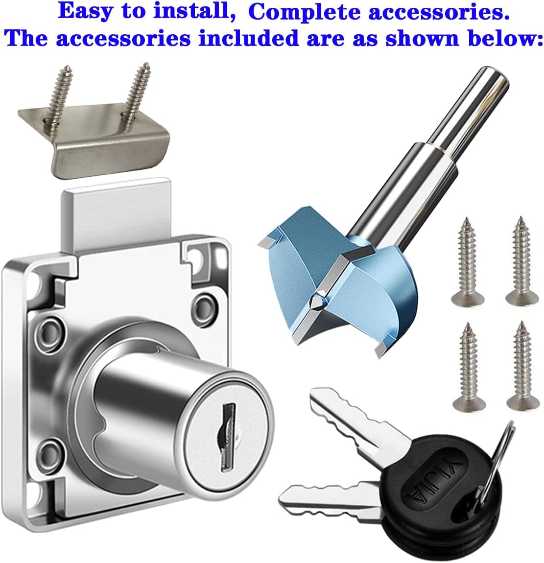 Cabinet Drawer Locks & Forstner Drill Bit (Drill Diameter 0.79"/20mm) Furniture Locker Locks Wardrobe Locks All Lock Keys are Independent Suitable for Door Panels 17-22 mm Thick. [Silver]