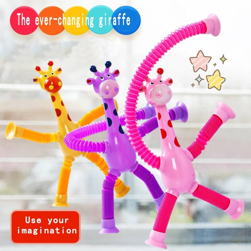 6PCS Telescopic Suction Cup Giraffe Toy,pop Tubes,Toys for Kids,Toddler Travel Toys,Toddler Sensory Toys,figette Toys,Fidget Toys for Kids,Treasure Box prizes,Small Toys for Kids prizes