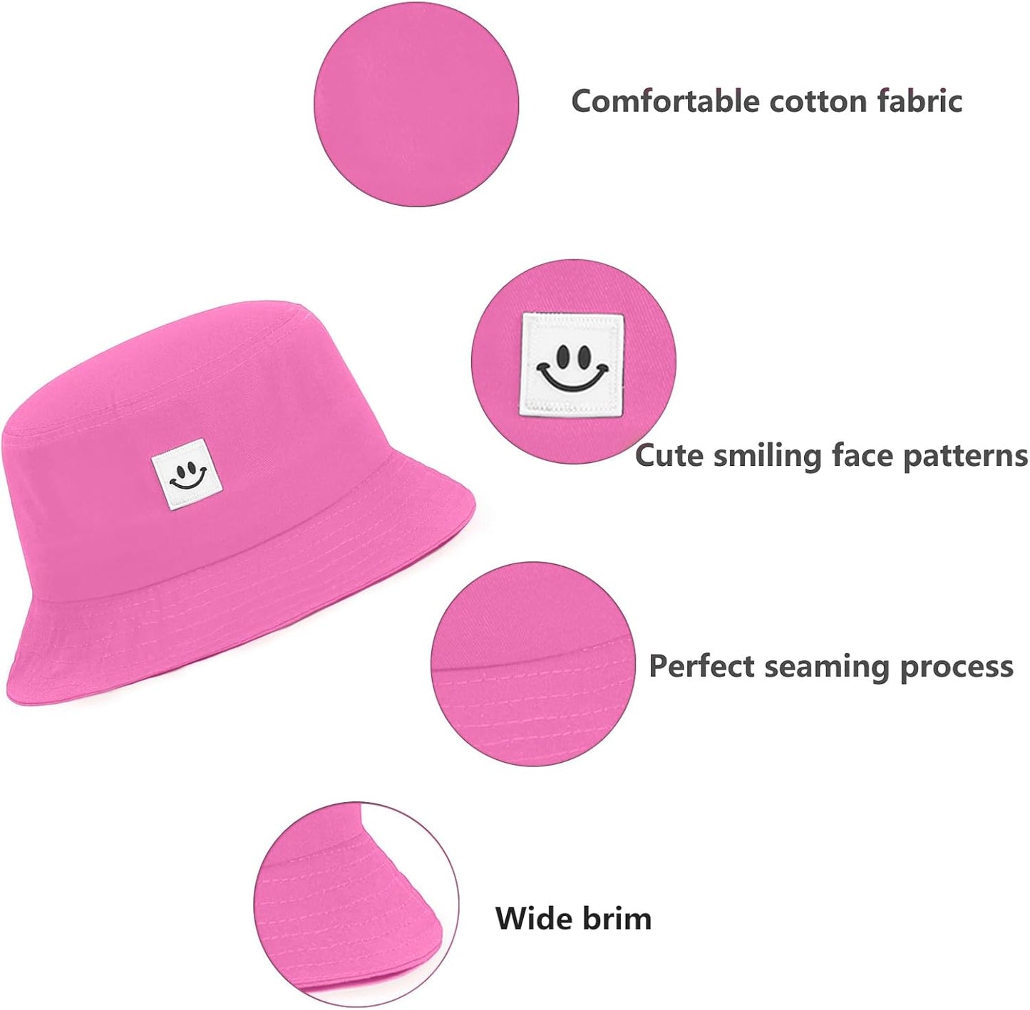 Kids Sun Hat Smile Face Bucket Hat for Girls Boys Summer Sun Protection Cotton Unisex Beach Cap
