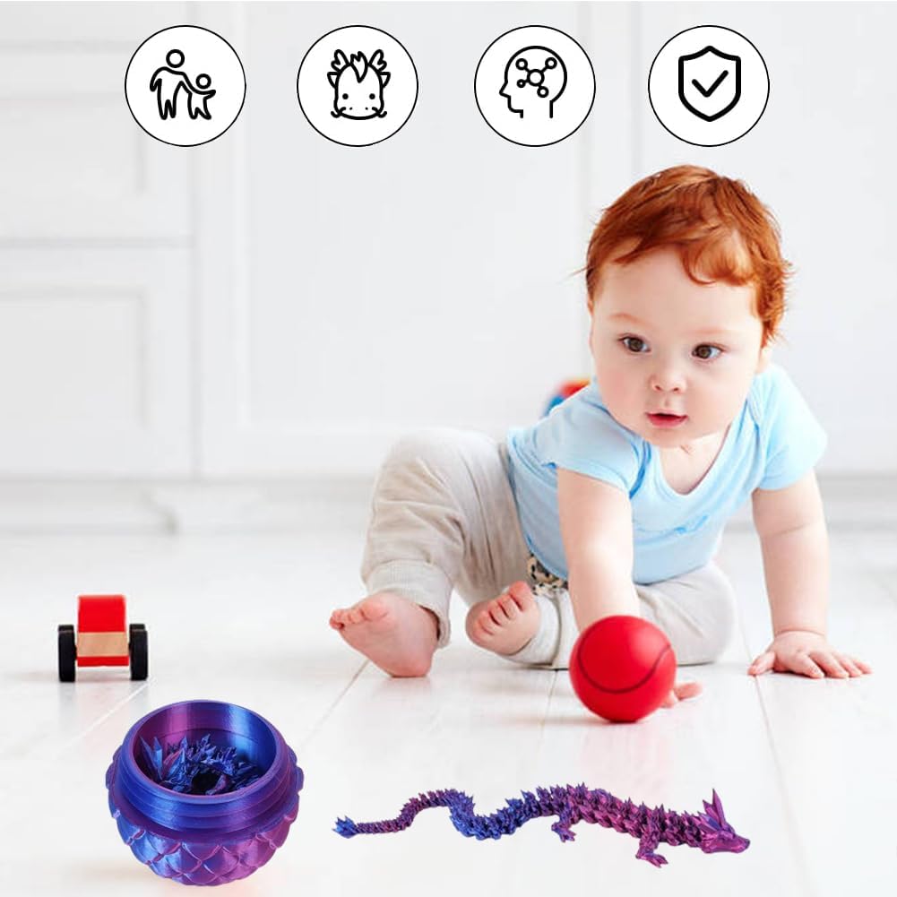 3D Printed Dragon Eggs with Dragon Inside - Mystery Dragon Egg Fidget Toy, 3D Dragon Eggs with Dragon Inside Fidget, 3D Printed Dragon Egg Fidget for ADHD/Autism, Laser Violet