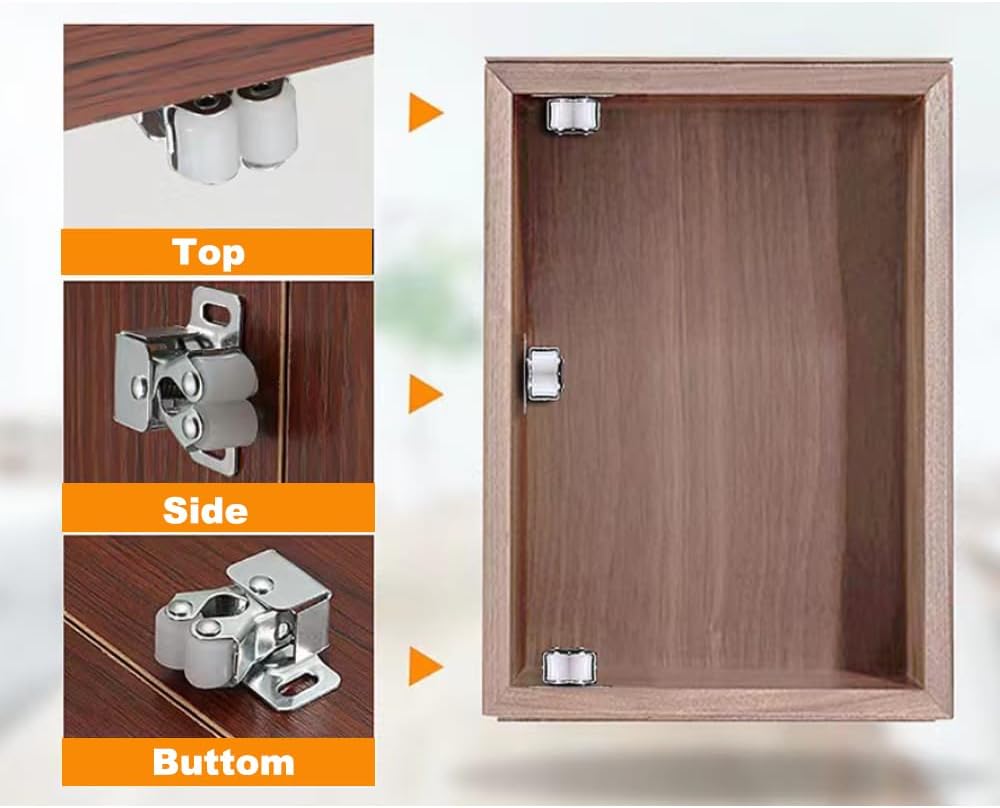 6 Pack Cabinet Latch - Double Roller Catch Hardware for Cupboard Closet Kitchen Cabinet Door Latches and RV Cabinet, Silver