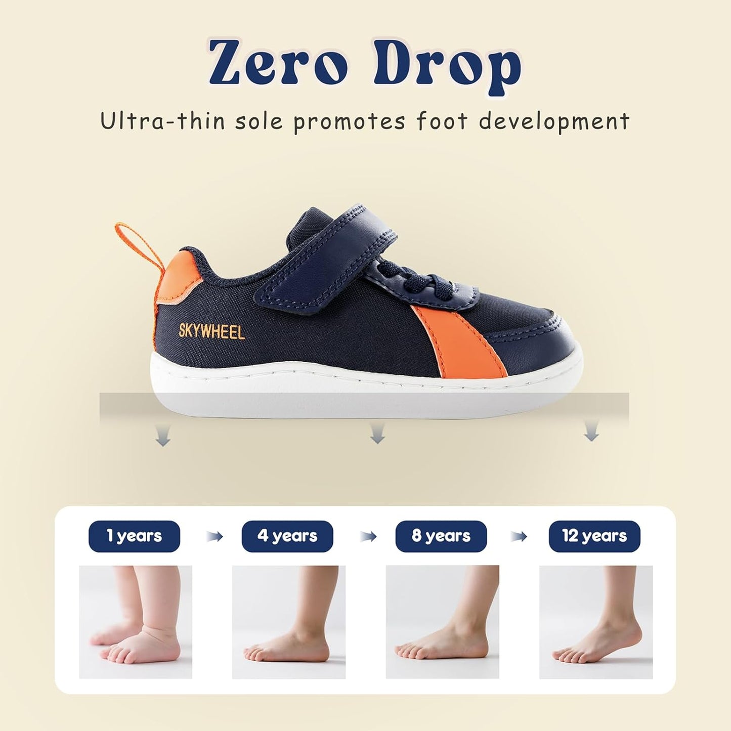 SKYWHEEL Toddler Wide Toe Box Barefoot Shoes Boys Sneakers Kids Tennis Shoes Comfort Lightweight Zero Drop Walking Shoe for Indoor/Outdoor Play