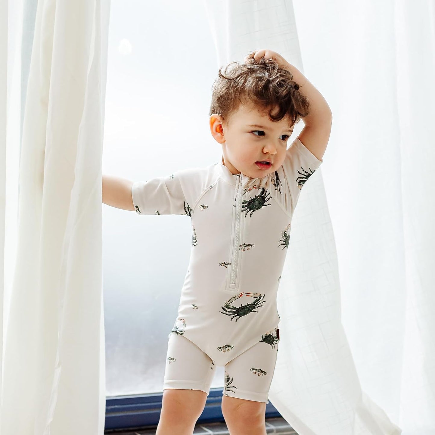 Milkbarn One Piece Swimsuit, Short Sleeve Zipper Bathing Suit for Infant Baby Boy Girl, Toddler Rash Guard Swimwear, Duck