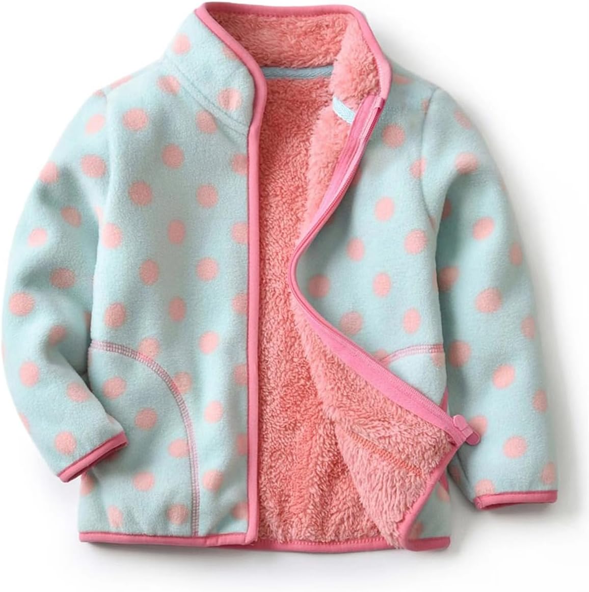 Kids Printed Polar Fleece Jacket Toddler Baby Boys Girls Autumn Winter Warm Sherpa Lining Outerwear Soft Lightweight