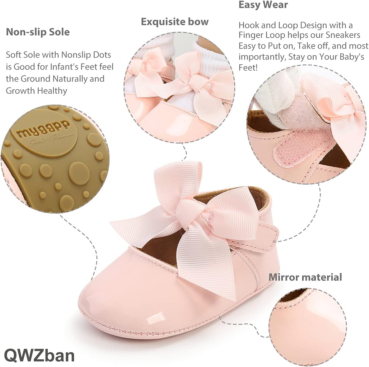 Baby Shoes Mary Jane Flats Non Slip Soft Sole Infant Toddler Sneakers First Walkers Party Christmas Dress Shoes