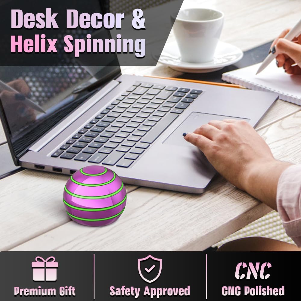 Luminous Desk Spinning Ball Toys for Kids Adults, Metal Optical Illusion Fidget Spinner Kinetic Sterss Ball, EDC Glow in The Dark Desktop Stress Relief ADHD Birthday Gifts for Office Classroom (Pink)