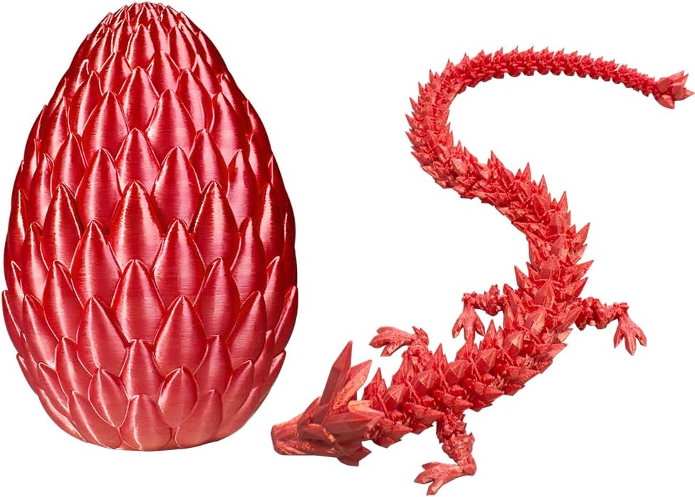 Dragon Eggs with Dragon Inside, 16.5 Inch Large 3D Printed Dragon Egg Articulated Dragon Crystal Dragon Executive Desk Toys Fidget Toy for Autism/ADHD (Red, with Egg)