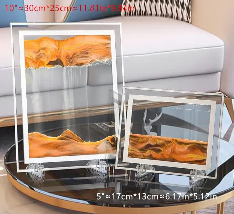 Moving Sand Art Picture 3D Deep Sea Sandscapes Sand Art Liquid Motion Bubbler Timer for Adult Kid Desktop Art Toys for Home Decor and Office(Square+Gold+10In)