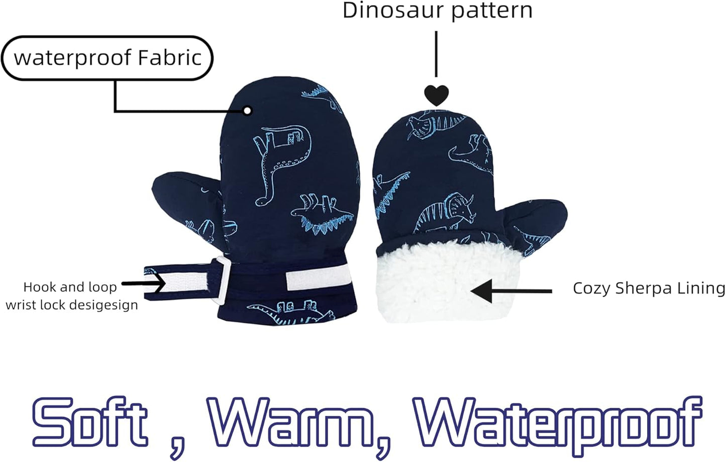 Toddler Gloves Kids Mittens Winter Warm Lined Fleece Gloves Waterproof Snow Baby Mitten for Boys Girls