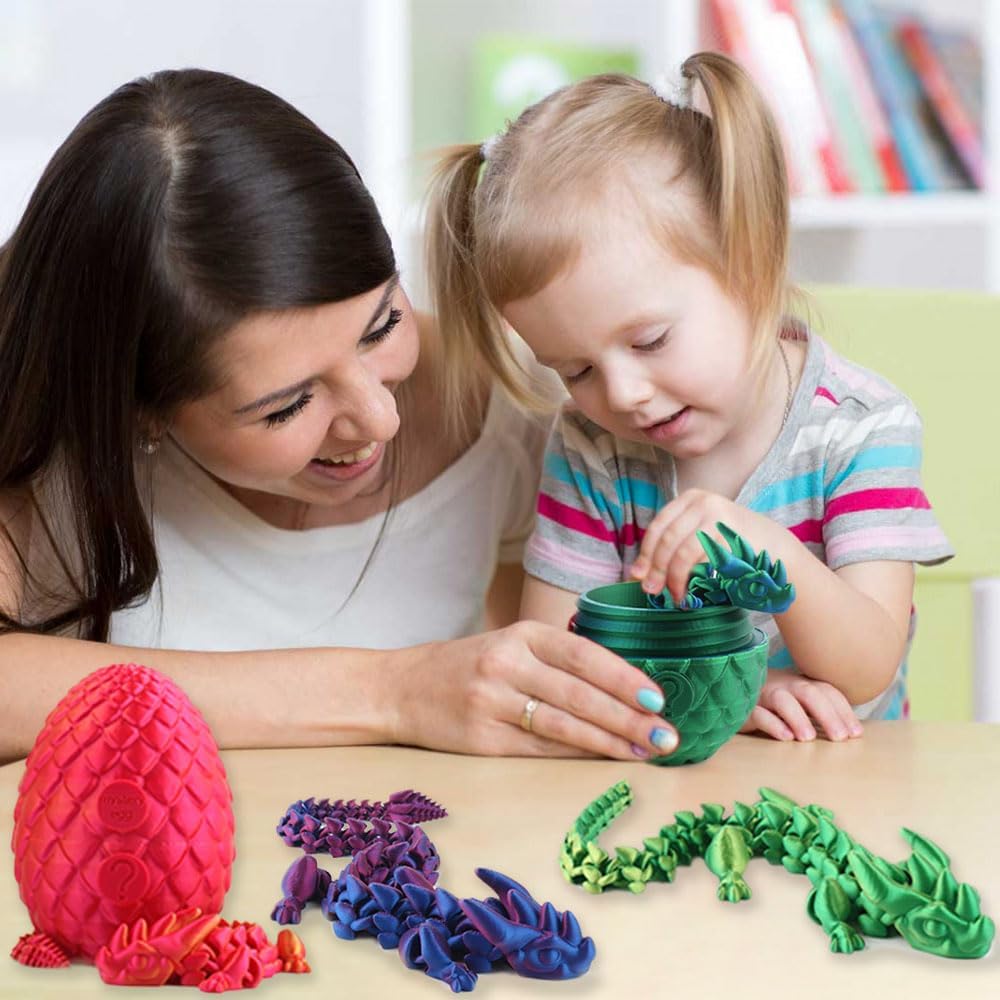 Easter Egg, 3D Printed Articulated Crystal Dragon with Egg, PLA Flexible Joints Crystal Dragon Mystery Dragon Fidget Toy Surprise, Home Office Executive Desk Decor Toys Gifts for Kids Adults (Purple)