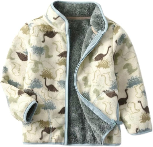 Kids Printed Polar Fleece Jacket Toddler Baby Boys Girls Autumn Winter Warm Sherpa Lining Outerwear Soft Lightweight