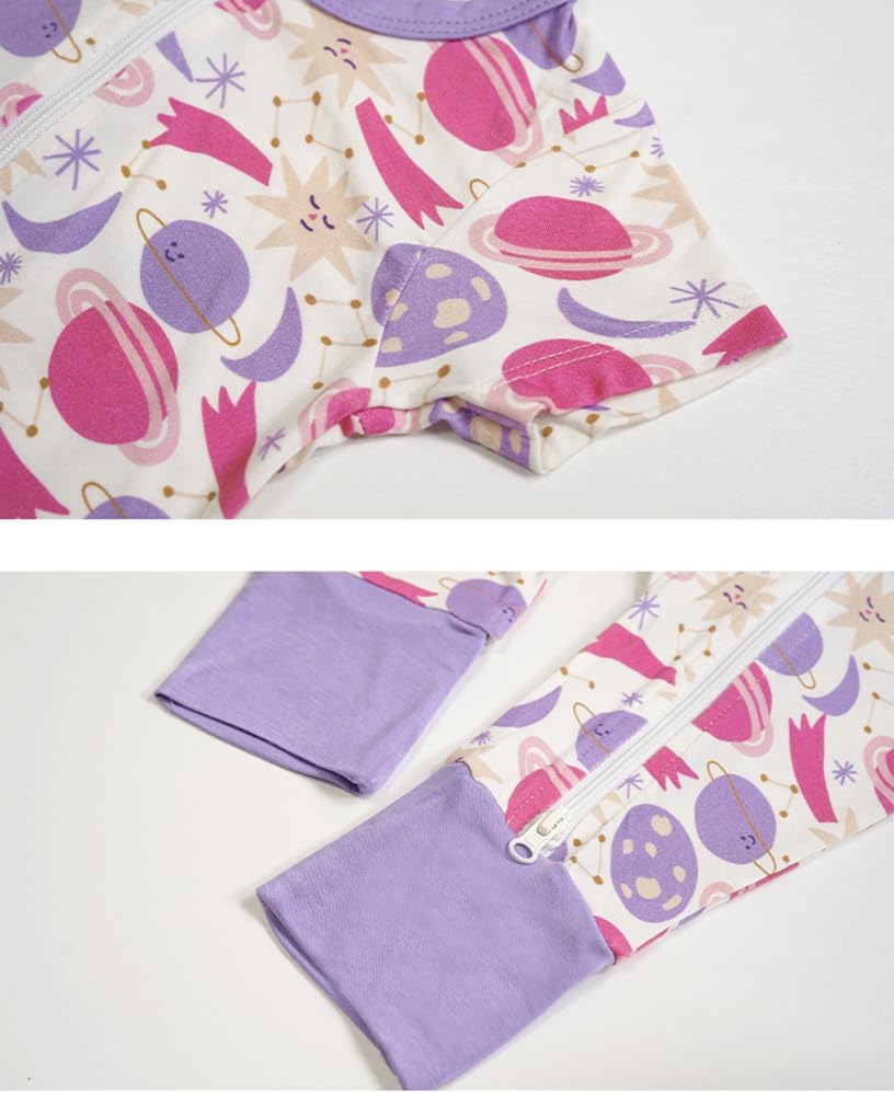 Teach Leanbh Toddler Unisex Baby Bamboo Viscose Pajamas 2 Way Zipper Short Sleeve Footless Romper Jumpsuit Sleep and Play