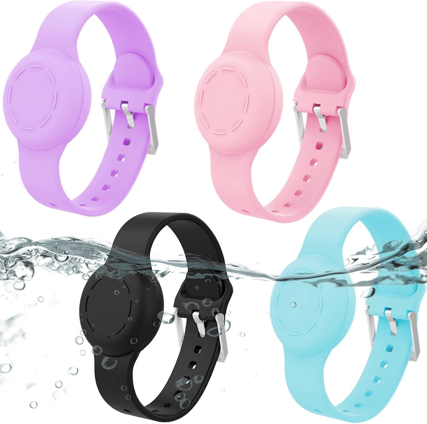 Waterproof Airtag Bracelet for Kids, Silicone Wristband Compatible with Apple Air Tag Hidden Holder Case, GPS Tracker Anti-Lost Adjustable Airtag Strap for Toddler Child (4 Pack)