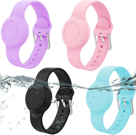 Waterproof Airtag Bracelet for Kids, Silicone Wristband Compatible with Apple Air Tag Hidden Holder Case, GPS Tracker Anti-Lost Adjustable Airtag Strap for Toddler Child (4 Pack)