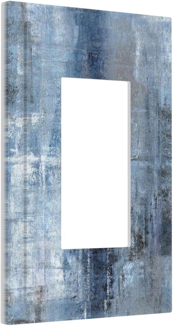 1 Gang Single GFCI/Decorator Rocker Outlet Light Switch Wall Plate Cover Modern Gallery Navy Indigo Blue Gray Abstract Grey Brush Art Paint Blue Grey Decorative One Device Electrical Faceplate Dimmer