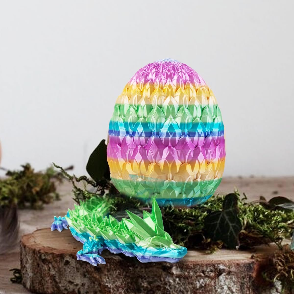 3D Prited Dragon,3D Printed Dragon in Egg, Home Office Decor Executive Desk Toys， Fidget Toys for Adults and Kids (Rainbow)