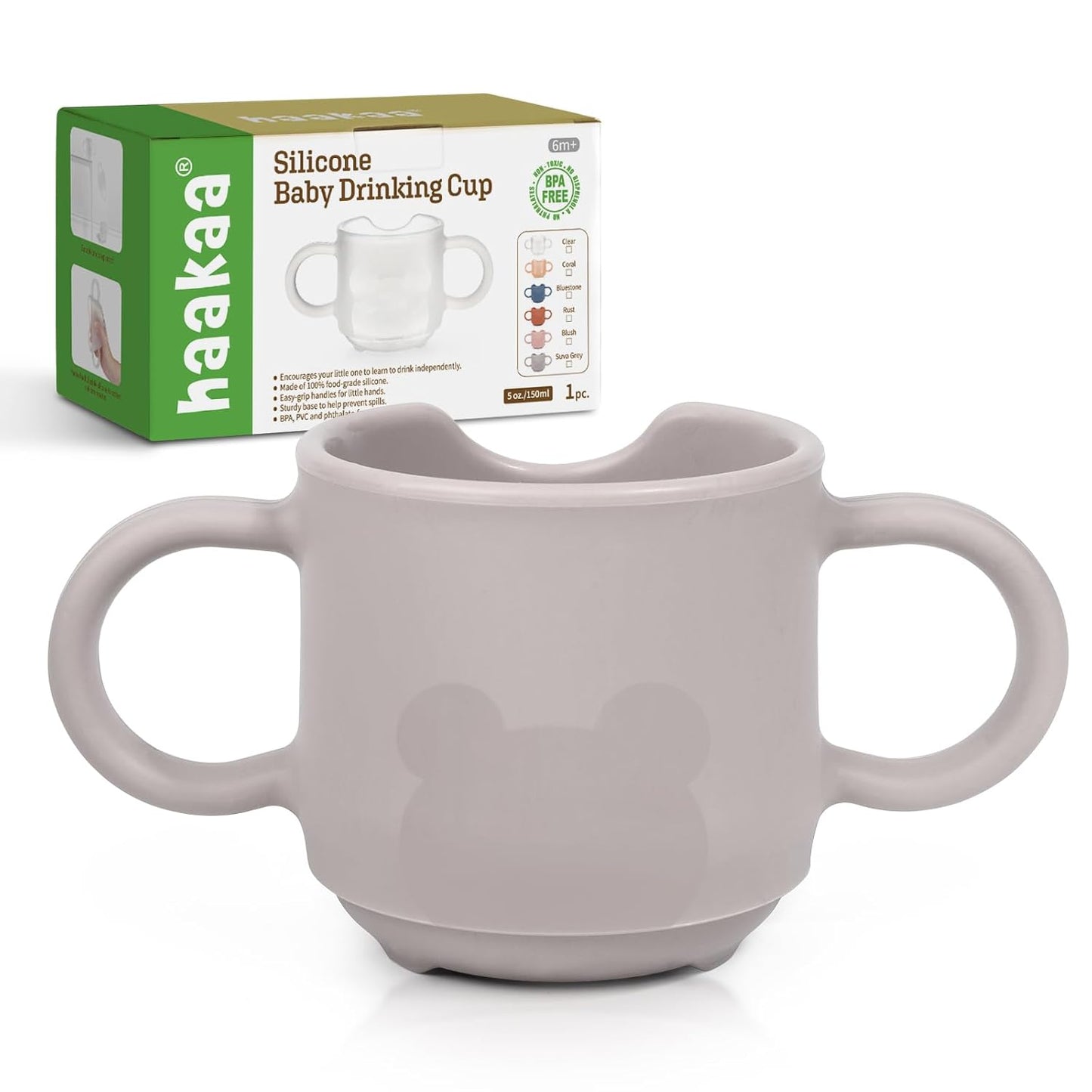 haakaa Silicone Toddler Cups, BPA Free Drop-Proof Training Open Cups for Baby 6 Months+, 5 Ounce (Suva Grey)