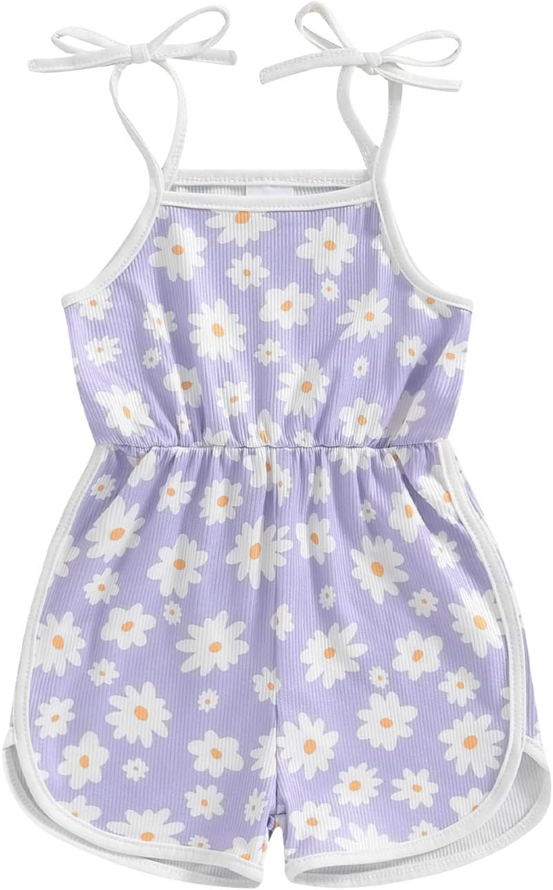 WZTYYDS Toddler Baby Girl Summer Clothes Floral Romper Tie-Up Strap Halter Jumpsuit Infant Summer Sling Playsuit 6M-3T