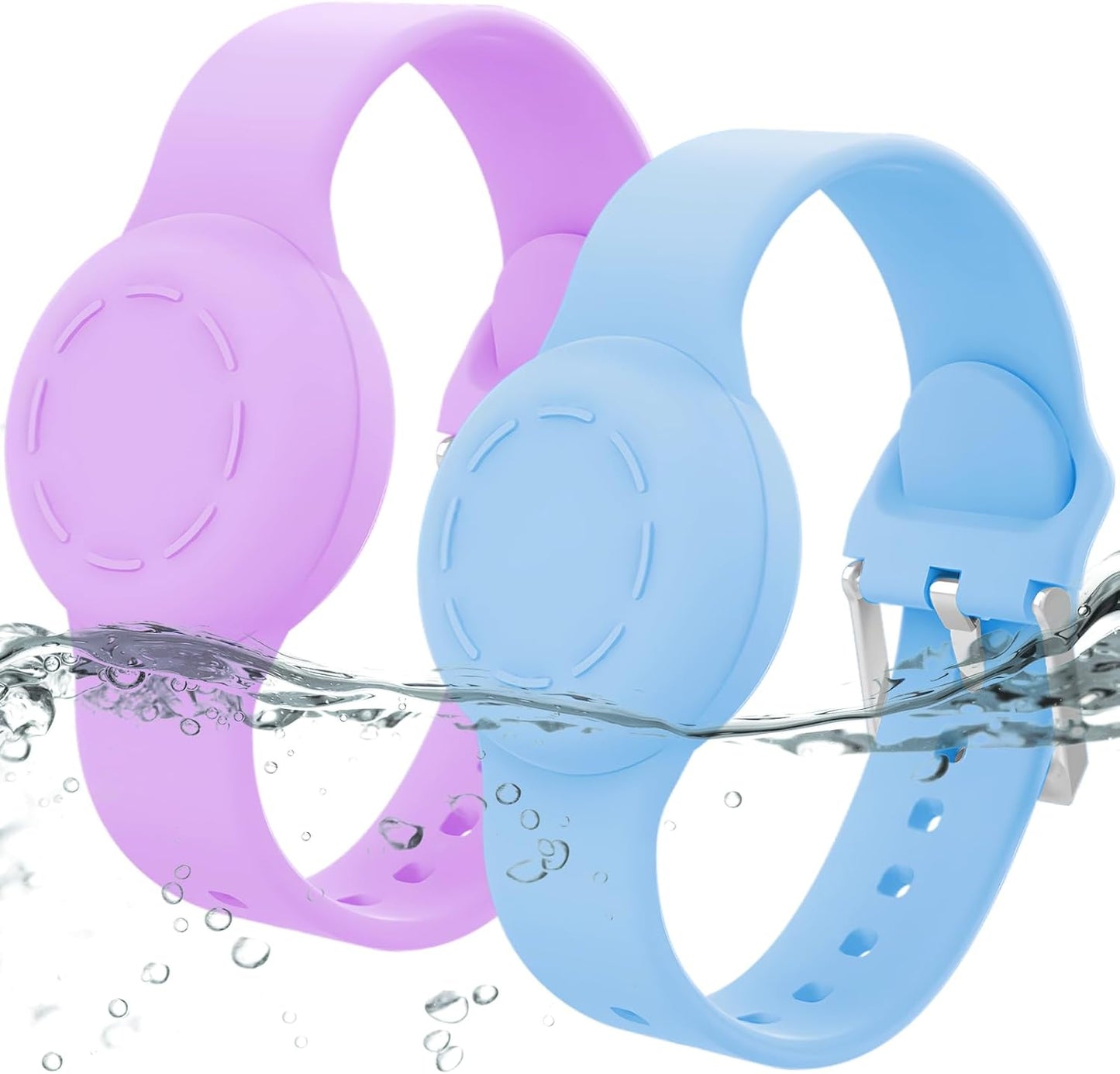 Waterproof Airtag Bracelet for Kids, Silicone Wristband Compatible with Apple Air Tag Hidden Holder Case, GPS Tracker Anti-Lost Adjustable Airtag Strap for Toddler Child (2 Pack, Blue & Purple)