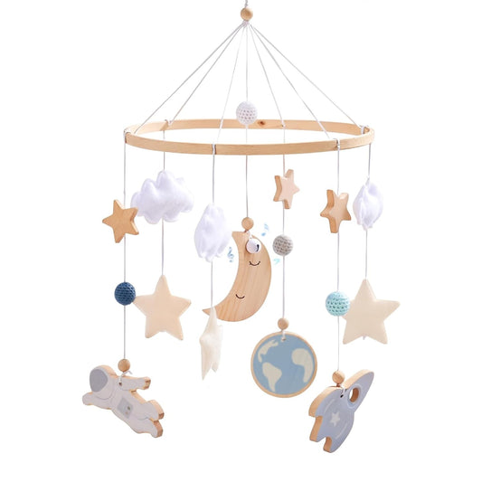 JETMHH Baby Crib Mobile | Space Theme Nursery Mobile | Wooden Mobile for Crib | Astronaut Space Theme Nursery Bed Decoration | Gift for Newborn Nursery Decor
