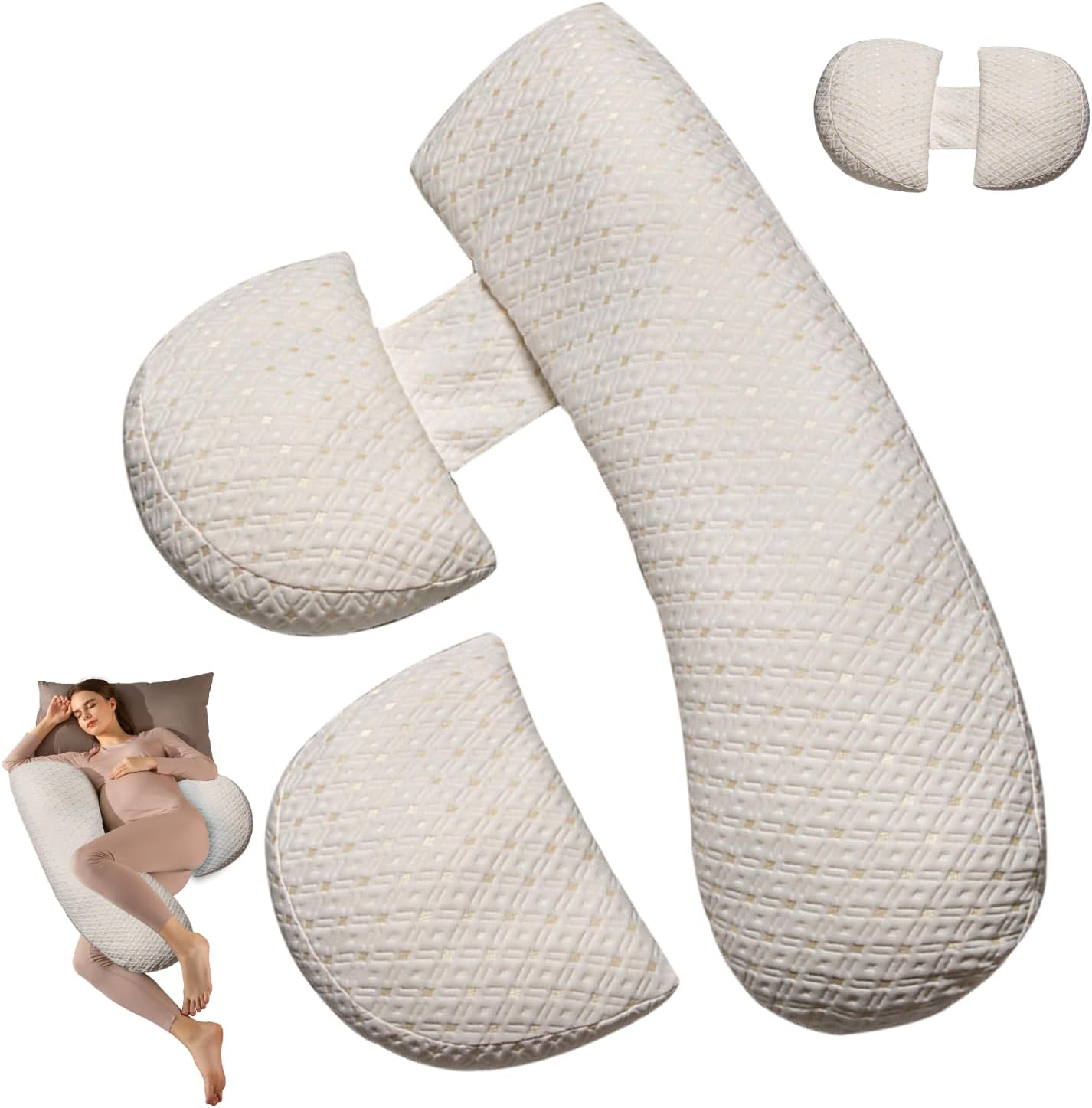 Pregnancy Pillow, Maternity Pillow with Detachable & Adjustable Pillow Cover, Full Body Pillow for Adults Sleeping, Support for Back, Belly, Legs, HIPS, Pregnancy Must Haves