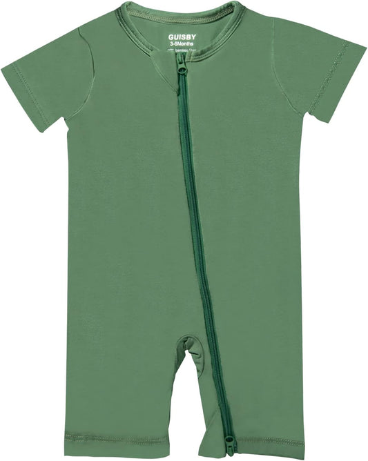 GUISBY Rayon made from bamboo Baby Pajamas Short Sleeve Footless Rompers 2 Way Zipper Sleeper for Baby