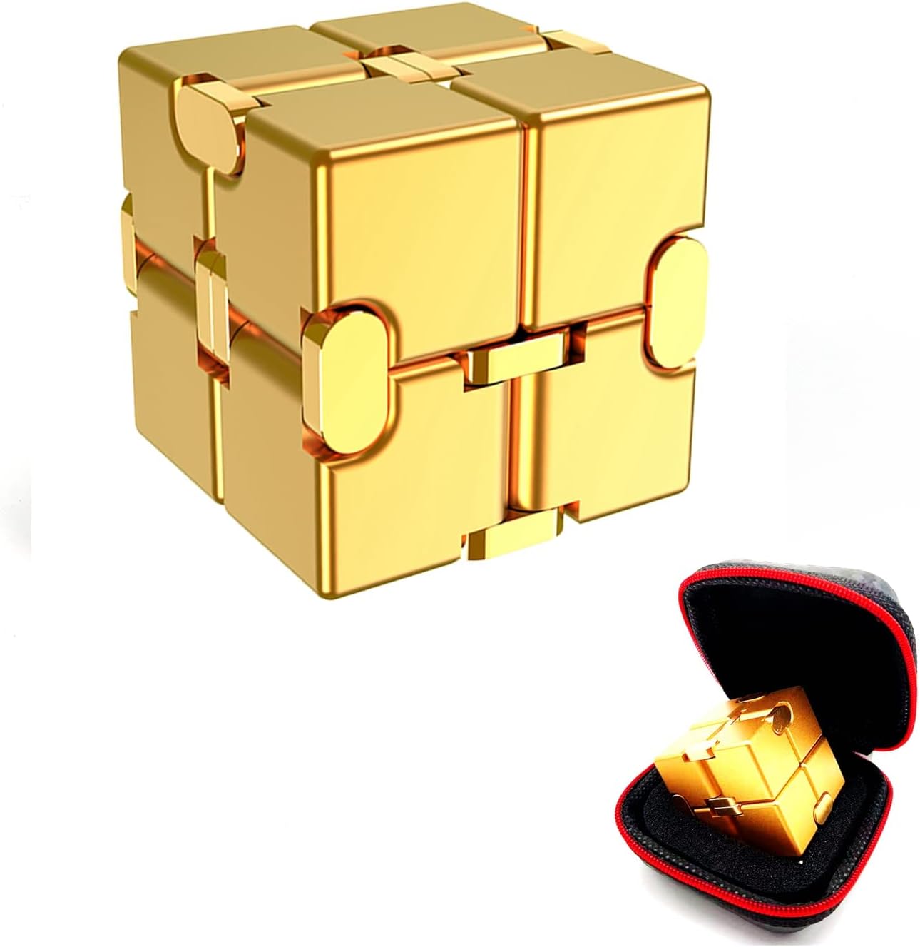 Infinity Cube Fidget Cube Anxiety Stress Relief Toy for Adults Gifts Men Office Gadgets Aluminum Alloy Material (Golden)