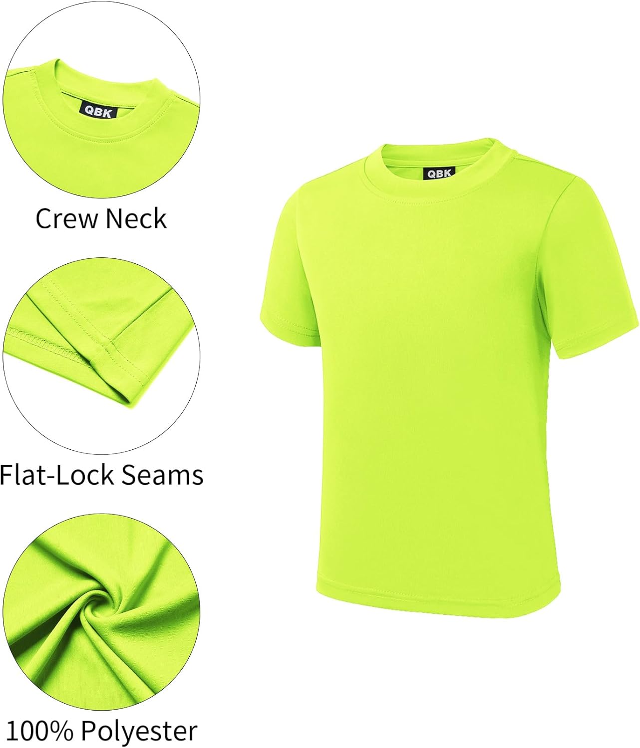 QBK 2T to Youth Neon Shirt Kids UPF 50+ Dry Fit Athletic Short Sleeve Rash Guard T Shirts for Boys Girls Sports Undershirt