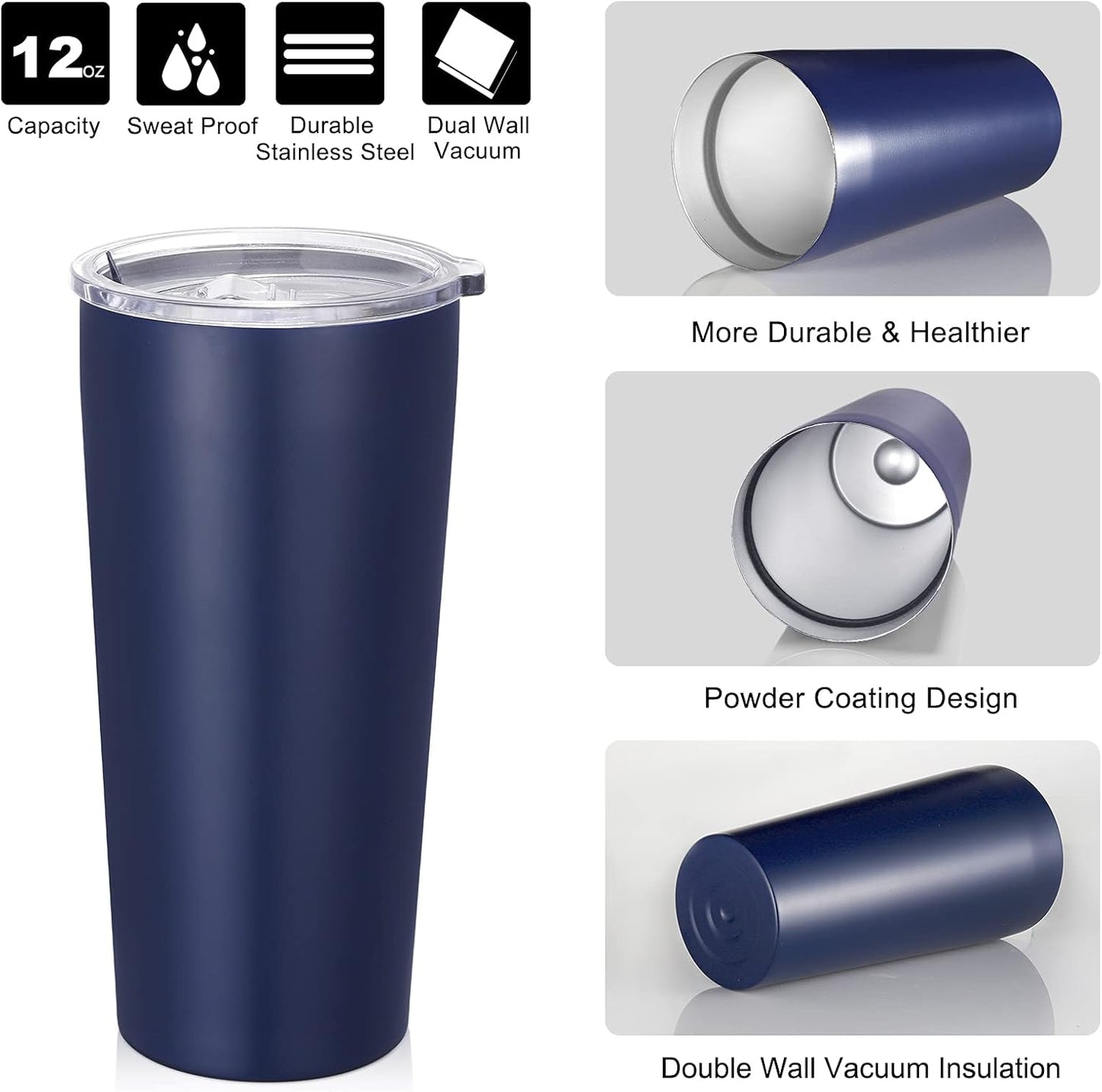 VEGOND 20oz Tumbler Bulk with Lid and Straw 6 Pack, Stainless Steel Vacuum Insulated Tumbler, Double Wall Coffee Cup Travel Mug, Navy Blue