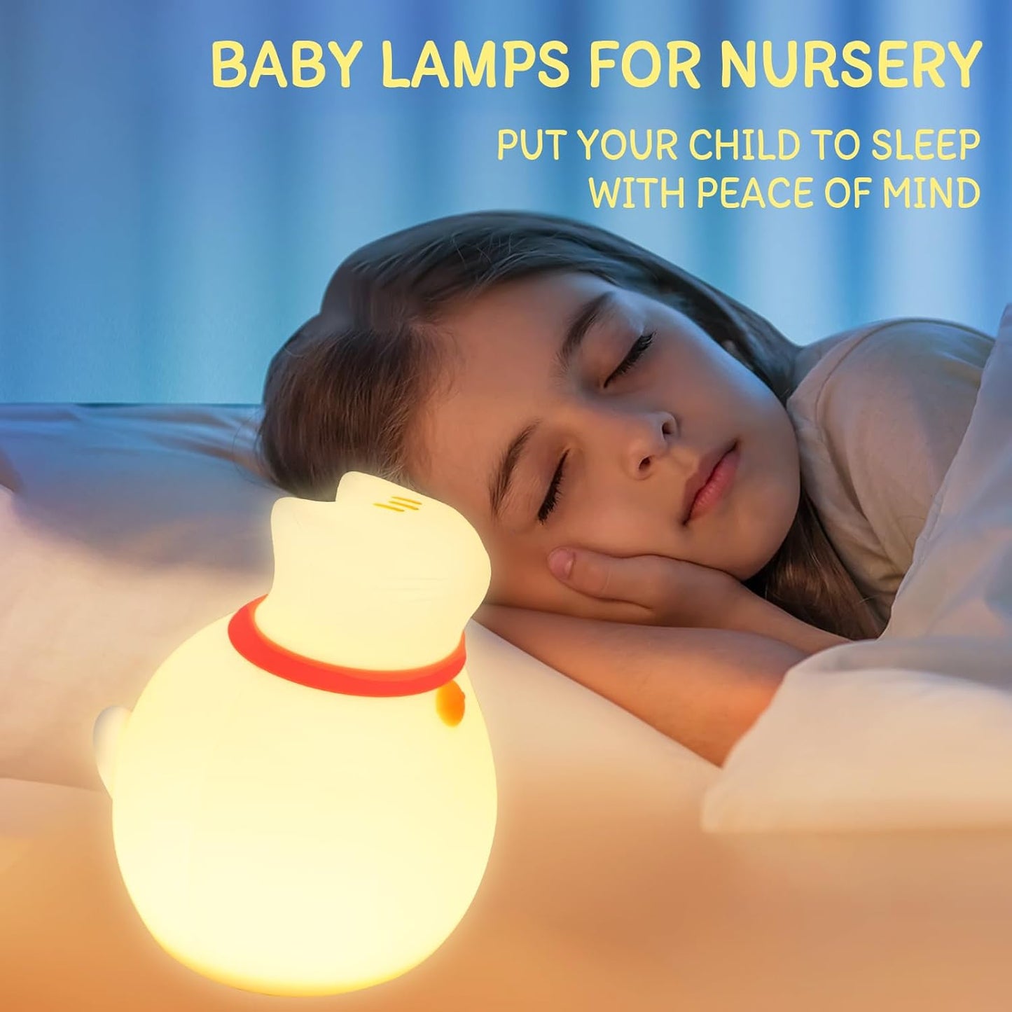 Cat Night Light for Nursery, Silicone Rechargeable Night Light with Timer & 3 Modes, Touch Control Kids Bedroom Light (Cute Cat Design)